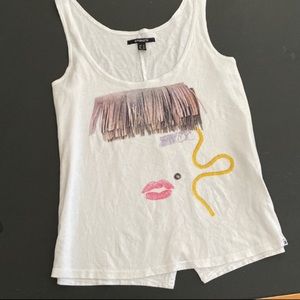 Like New! Insight - Rare Super Cute White Cotton Graphic Print Tank Top